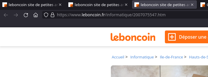 Onglets dans Firefox ouverts sur des annonces sur Le bon coin, avec toutes le même titre, uniquement le nom du site…