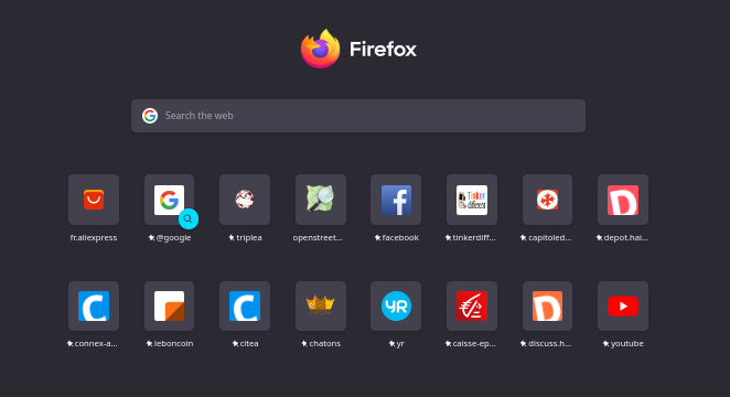 un nouvel onglet dans Firefox, avec des raccourcis… pas dans l'ordre demandé.